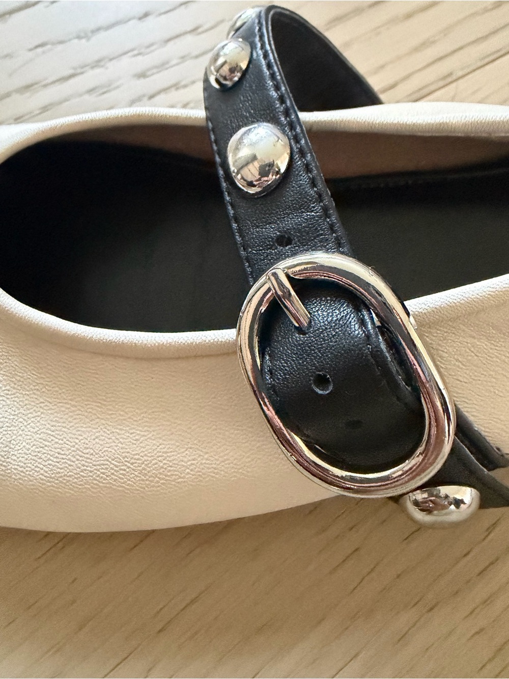 Zara Cream Leather Studded Mary Jane Ballet Flats EU 39 US 8.5 Buckle Balletcore - Picture 9 of 10